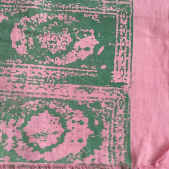 Vtg Douglas Ram Samuj Pink & Green Abstract Hand Printed Textile Yardage Fabric - Picture 6 of 14